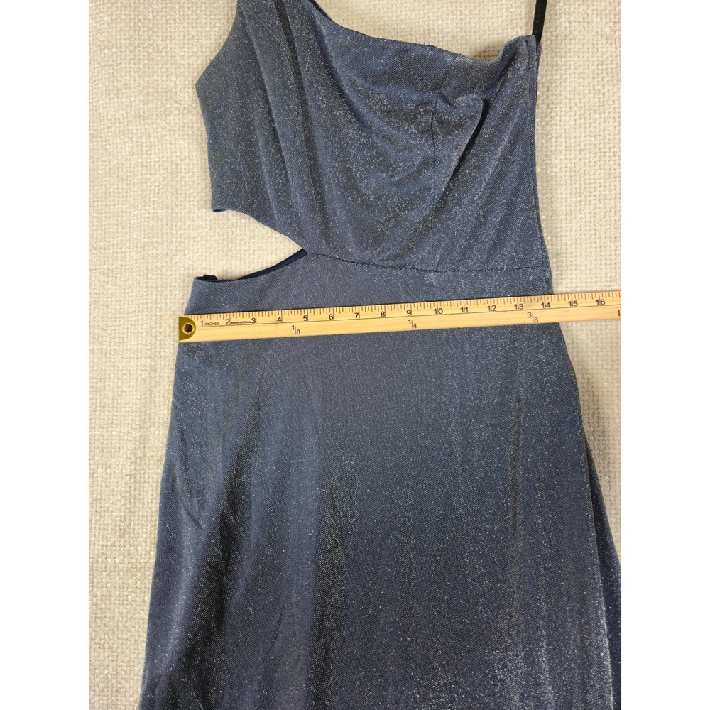 Niki Livas Vintage‎ One Shoulder Metallic Cutout Gown Shimmery Blue Sz 10 - Picture 6 of 11
